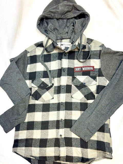 Men's Flannel Hoodie-Loose Fit-Plaid-Long Sleeve with DWA PATCH